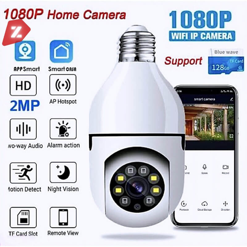 Câmera wifi ip sem fio giratória 360 com encaixe lâmpada bocal rosca yoosee ptz full HD visão noturna segurança - bivolt