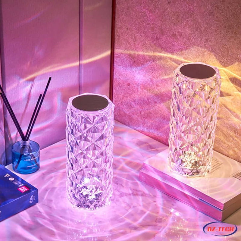 Luminária Mesa Cristal Touch 16 Cores Abajur Mesa Luxo Projetor Diamante Controle