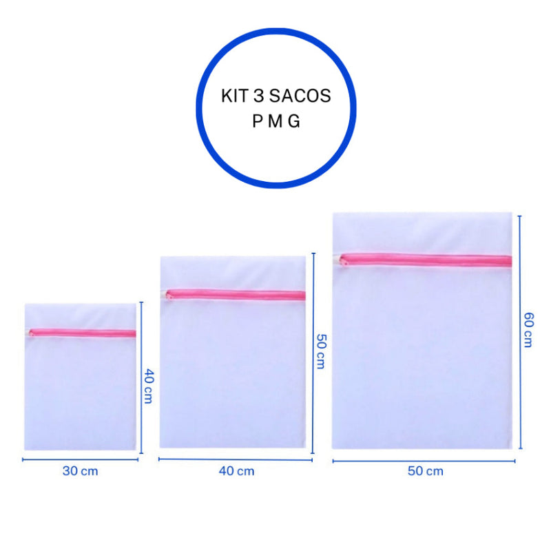 Kit Com 3 Sacos Para Lavar Roupas Protetor De Tecido Delicado Roupa Intima