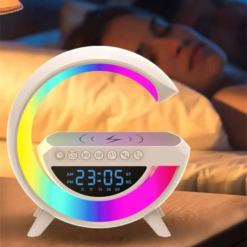 Luminária Bluetooth Inteligente Estilo Quente RGB Luz Carregador Sem Fio Alarme Relógio Lâmpada De Mesa