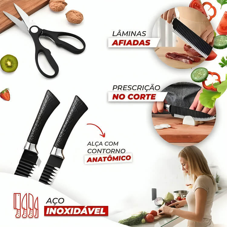 Kit 6 Peças Conjunto de Faca Churrasco Carne Legumes Descascador Tesoura Profissional