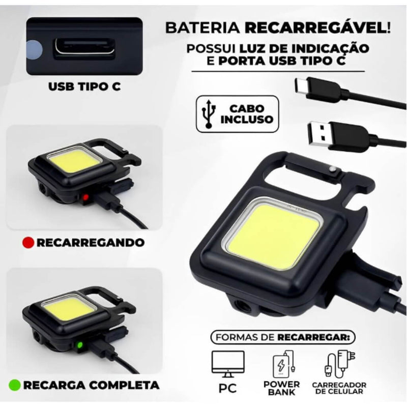Mini Lanterna Com Led 4 Modos de Luz 4 Funções, Chaveiro portátil e abridor de garrafas