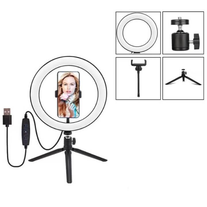 Ring Light Iluminado Led 20CM / 8 polegadas + Tripe De Mesa + Suporte de celular