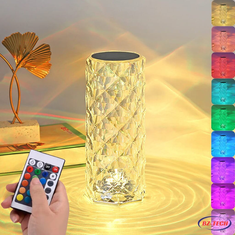 Luminária Mesa Cristal Touch 16 Cores Abajur Mesa Luxo Projetor Diamante Controle