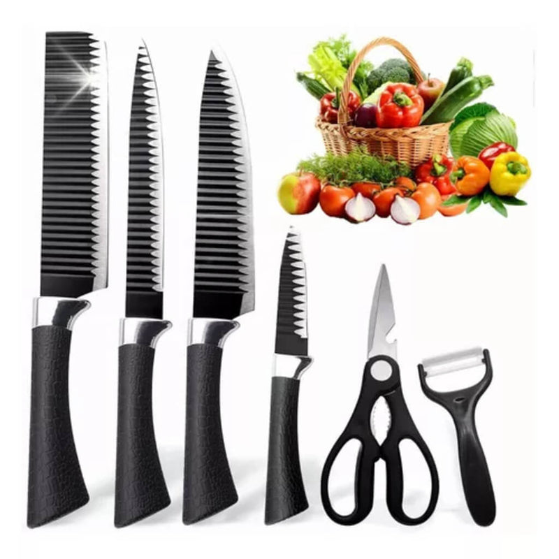 Kit 6 Peças Conjunto de Faca Churrasco Carne Legumes Descascador Tesoura Profissional
