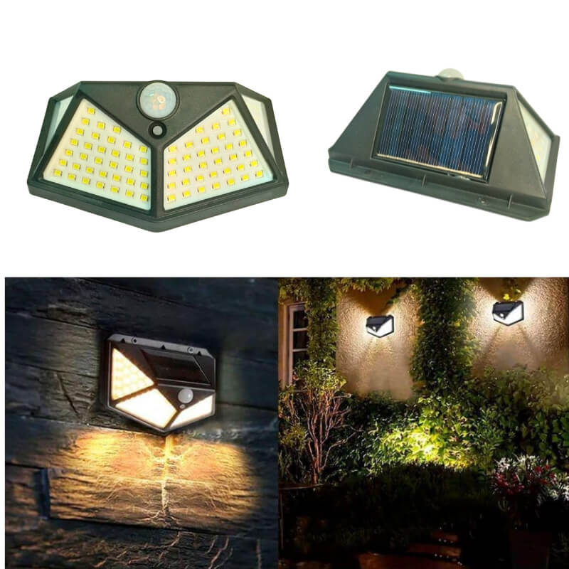 Balizador Luminária de Parede Solar de Parede, 100 Led Sensor proteção contra água