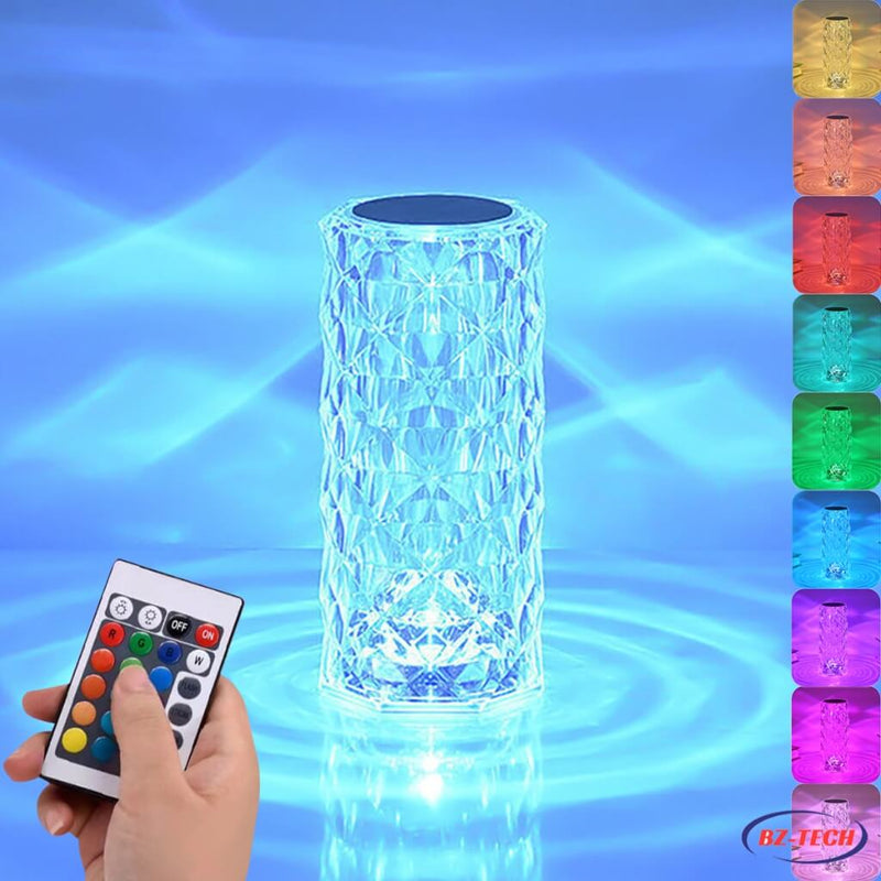 Luminária Mesa Cristal Touch 16 Cores Abajur Mesa Luxo Projetor Diamante Controle