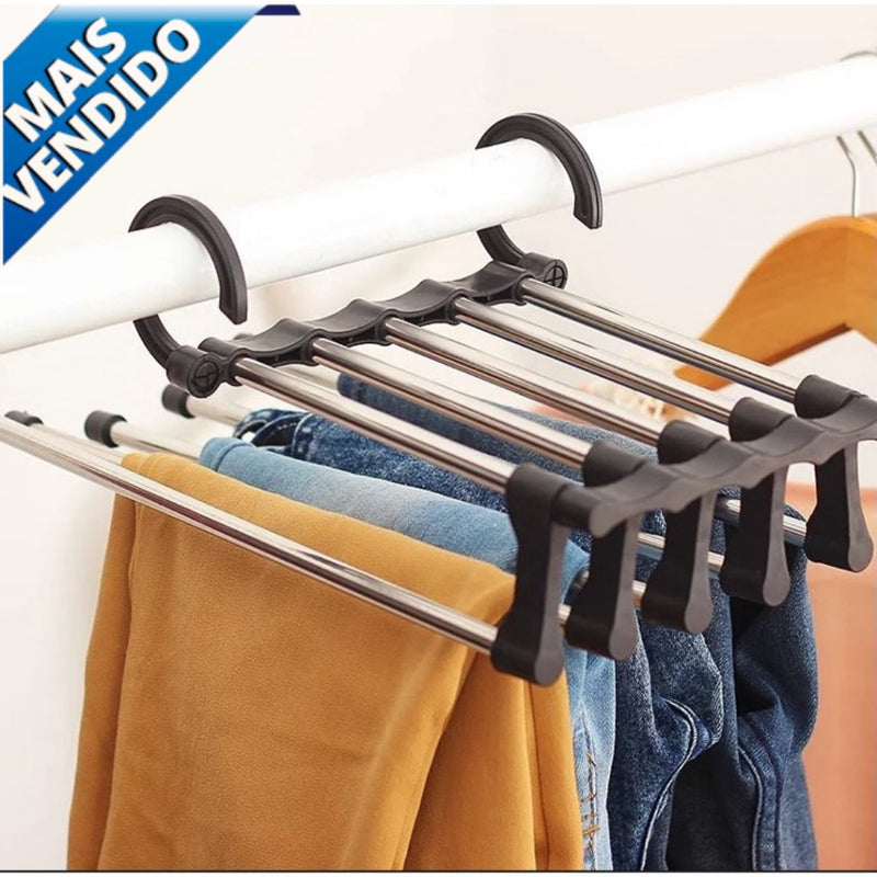 Cabide Para Calças Organizador Aço Inox Multifuncional Retrátil 5 em 1