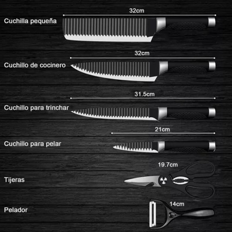 Kit 6 Peças Conjunto de Faca Churrasco Carne Legumes Descascador Tesoura Profissional