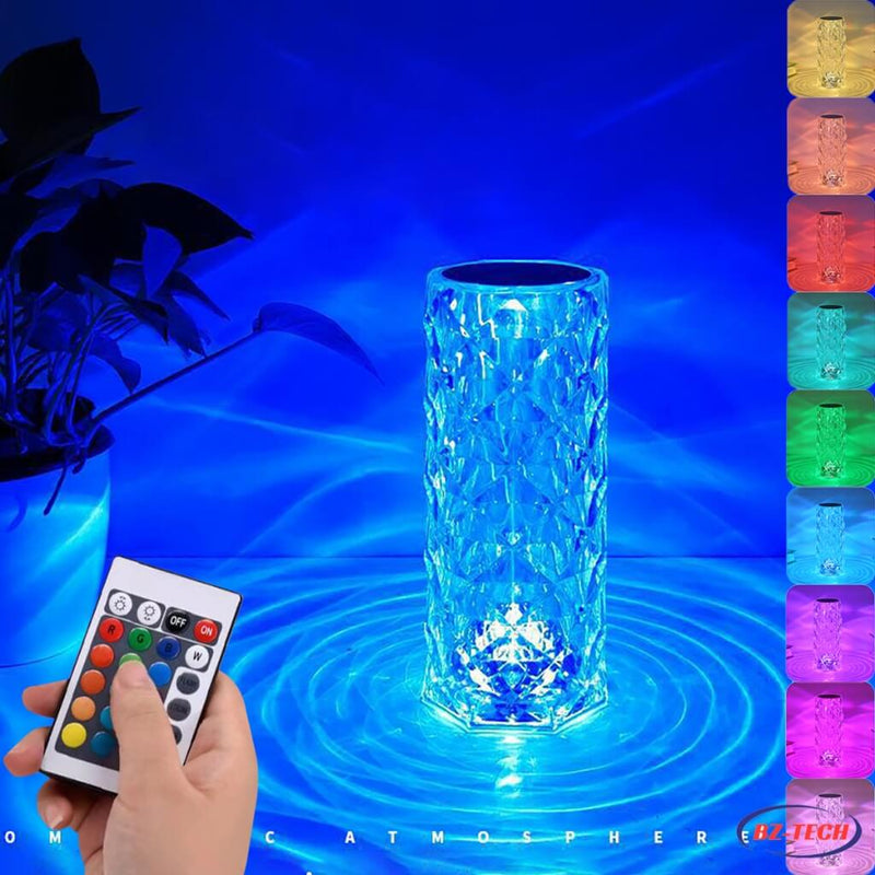 Luminária Mesa Cristal Touch 16 Cores Abajur Mesa Luxo Projetor Diamante Controle