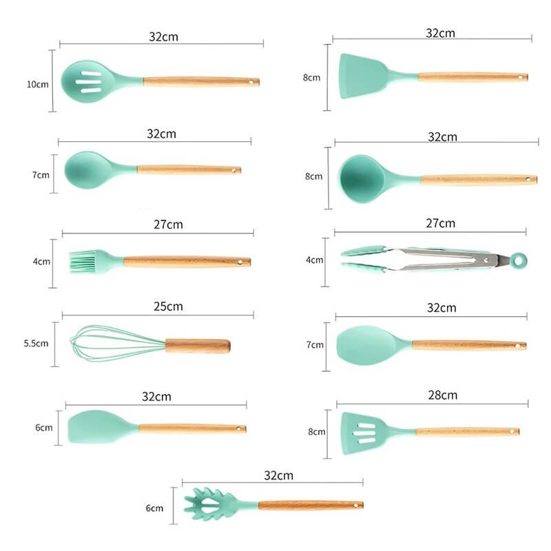 Kit de Utensílios Para Cozinha em Silicone e Madeira Premium 12 Peças