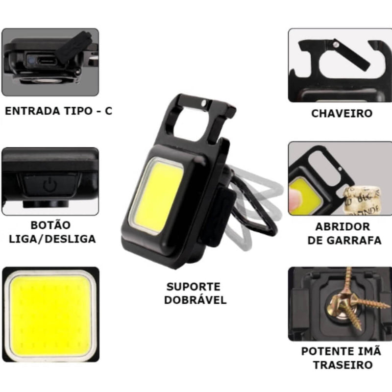 Mini Lanterna Com Led 4 Modos de Luz 4 Funções, Chaveiro portátil e abridor de garrafas