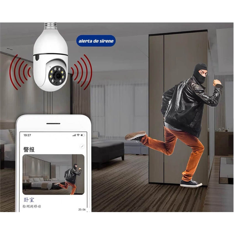 Câmera wifi ip sem fio giratória 360 com encaixe lâmpada bocal rosca yoosee ptz full HD visão noturna segurança - bivolt