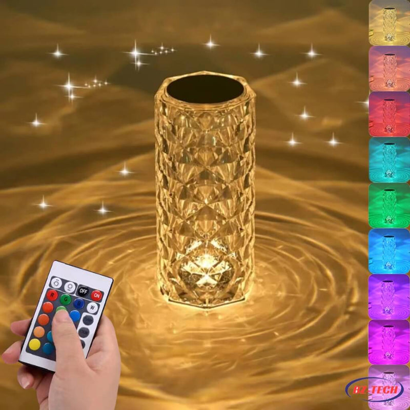 Luminária Mesa Cristal Touch 16 Cores Abajur Mesa Luxo Projetor Diamante Controle