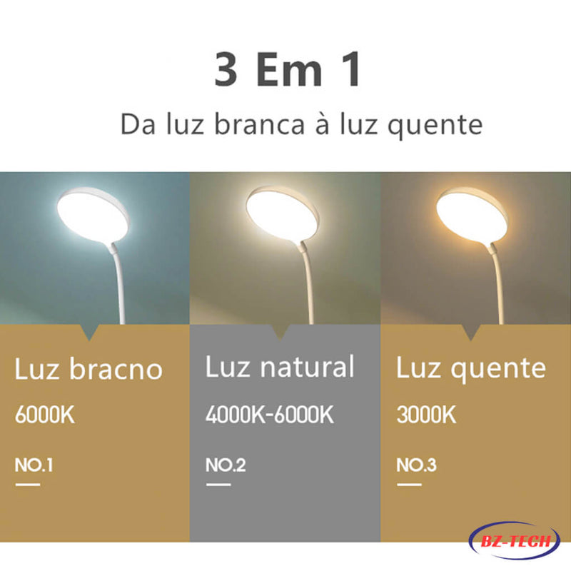 Luminária Abajur de Mesa LED Luz Recarregável Touch Haste Flexível