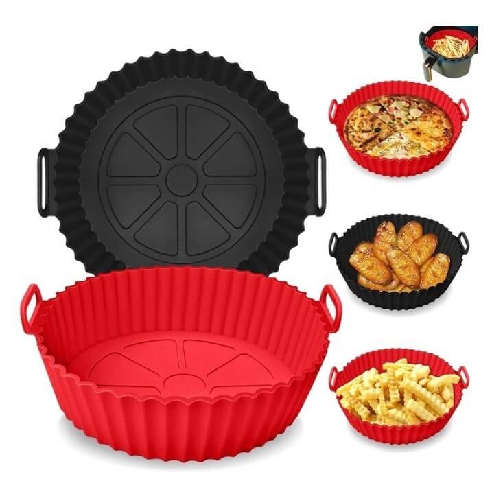 Forma De Silicone Para Air Fryer Forno Micro-ondas Fritadeira Assadeira Reutilizável Antiaderente Flexível