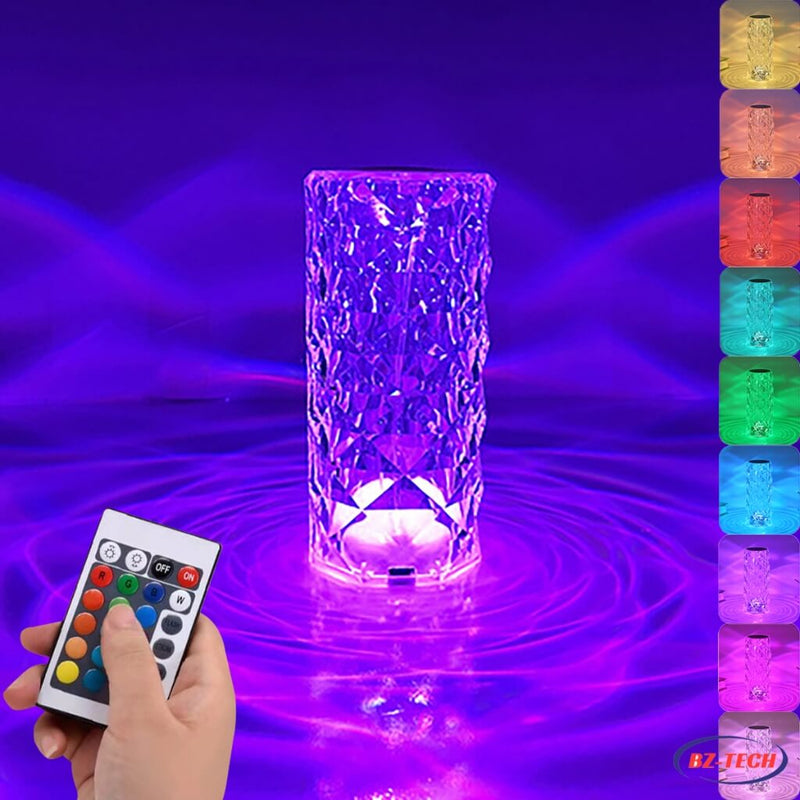 Luminária Mesa Cristal Touch 16 Cores Abajur Mesa Luxo Projetor Diamante Controle