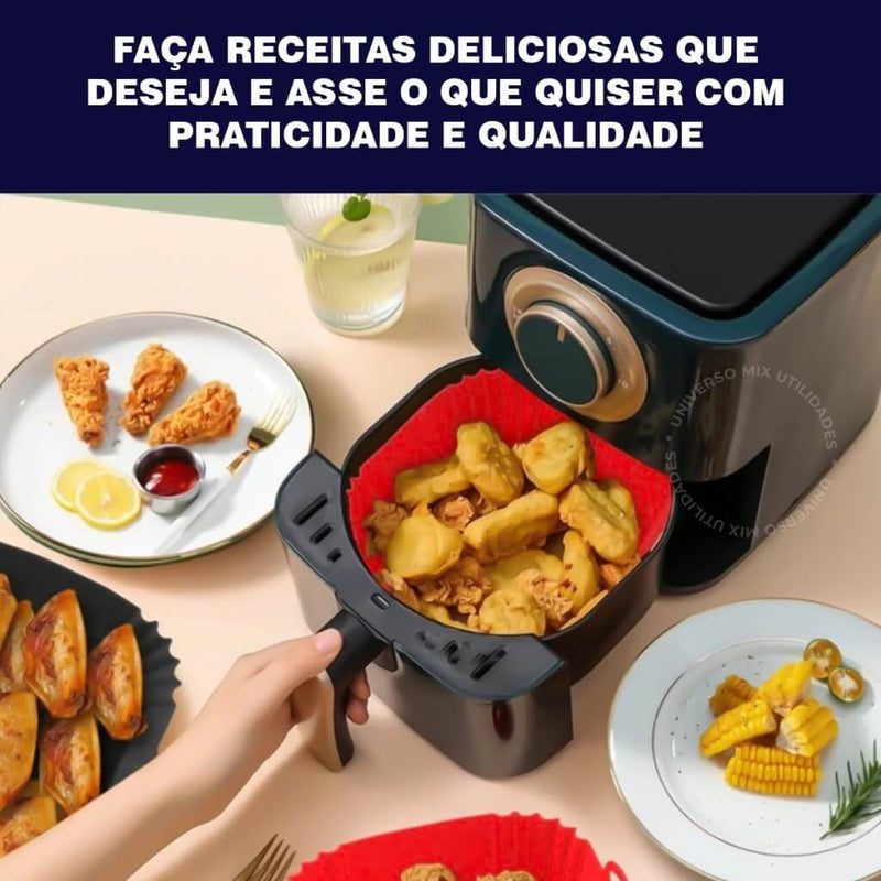 Forma De Silicone Para Air Fryer Forno Micro-ondas Fritadeira Assadeira Reutilizável Antiaderente Flexível