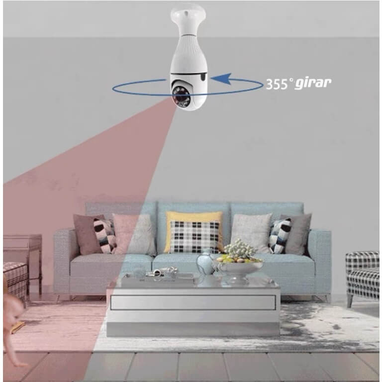 Câmera wifi ip sem fio giratória 360 com encaixe lâmpada bocal rosca yoosee ptz full HD visão noturna segurança - bivolt
